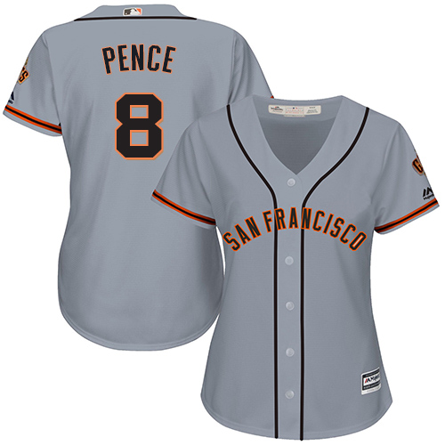 Giants #8 Hunter Pence Grey Road Women's Stitched MLB Jersey - Click Image to Close
